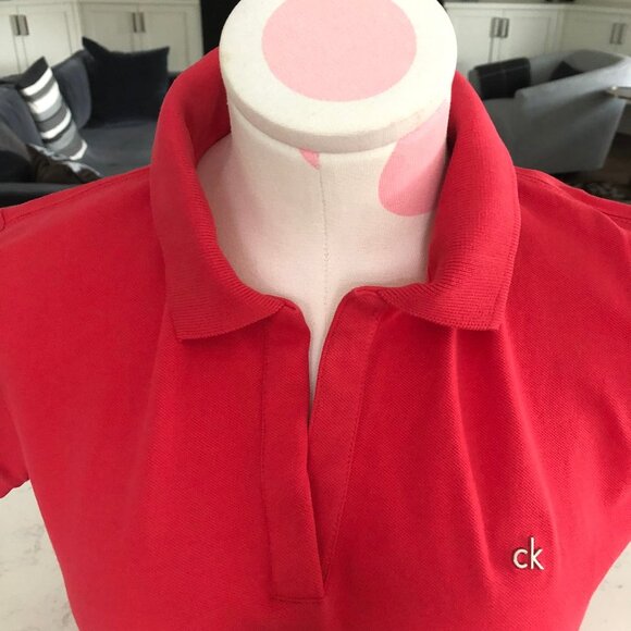 Calvin Klein Casual Cap Sleeve V Neck Cotton w Spandex Polo Shirt Coral Sz M - Picture 4 of 15